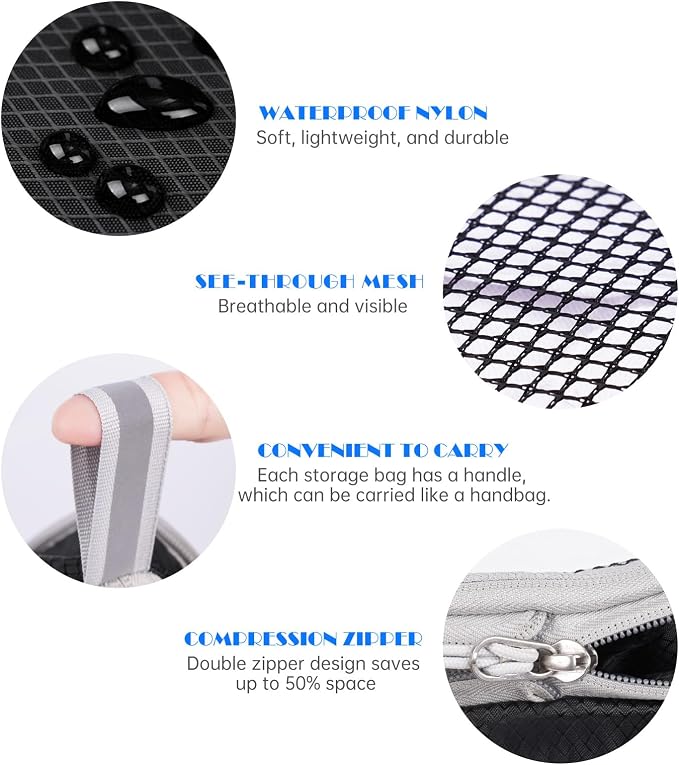 NiHome 7PCS Compression Packing Cube Set Expandable Mesh Travel Bag Luggage - Image 5