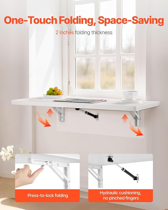 VEVOR Wall Mounted Folding Table, 47.2 x 19.7 inches Wall Mount Table, Floating - Image 4