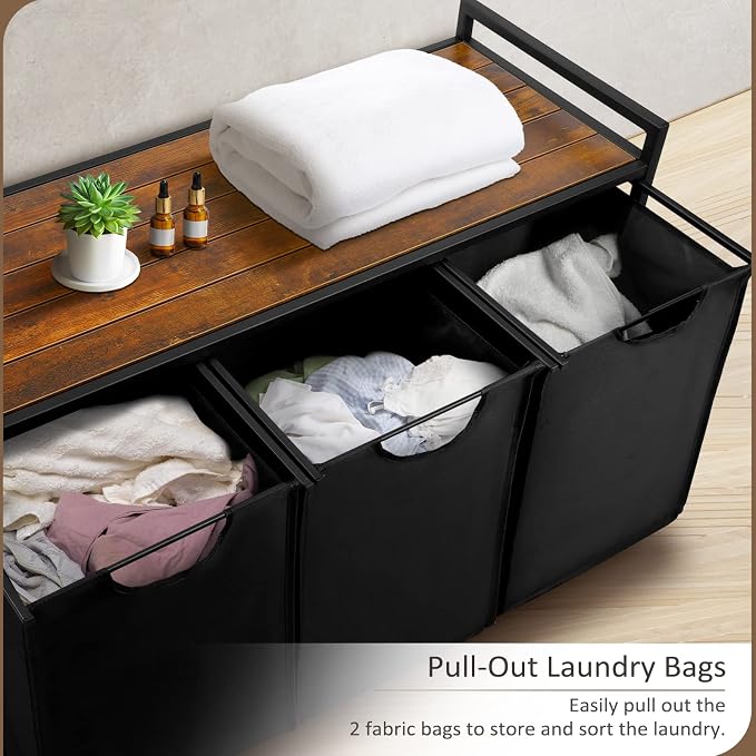 Pull Out Laundry Hamper 3 Compartment Laundry Sorter - Image 3
