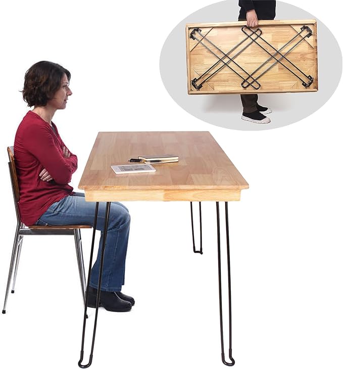 Wooden Folding Desk Portable Folding Wood Table 43in Fold-Down Workbench No - Image 4