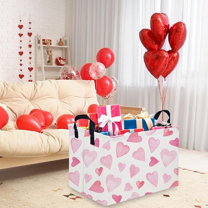 Rectangular Pink Valentine's Day Gift Basket, nursery basket, kids toy storage - Image 4