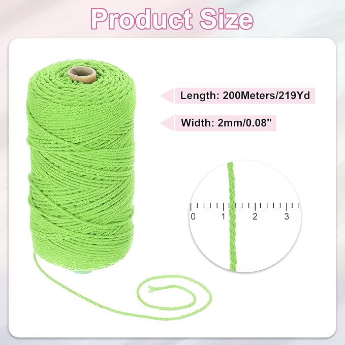 HARFINGTON Natural Macrame Cord 2mm x 220 Yards 3 Strand Twisted Cotton Macrame - Image 2