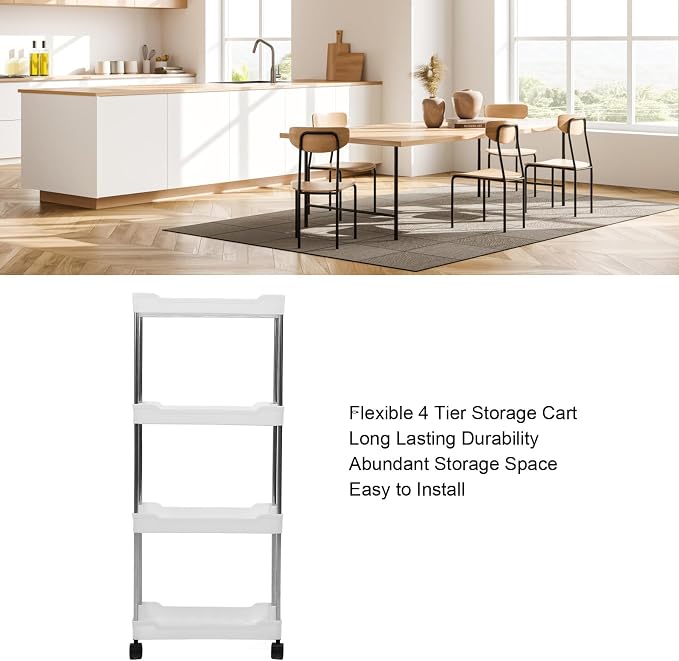 Slim Rolling Storage Cart, 4 Tier Slim Rolling Storage Cart - Image 2
