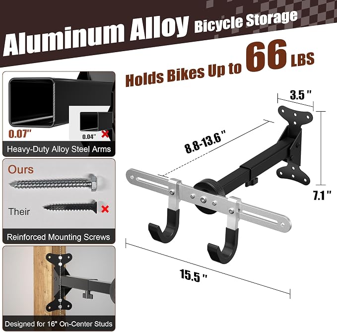 Bike Wall Mount Hanger, 2 Pack Heavy-Duty Durable Storage Garage Hook, - Image 3