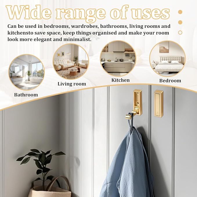 4pack Gold Foldable Wall Hooks, Folding Coat Hooks Wall Mounted, Foldable Plant - Image 7
