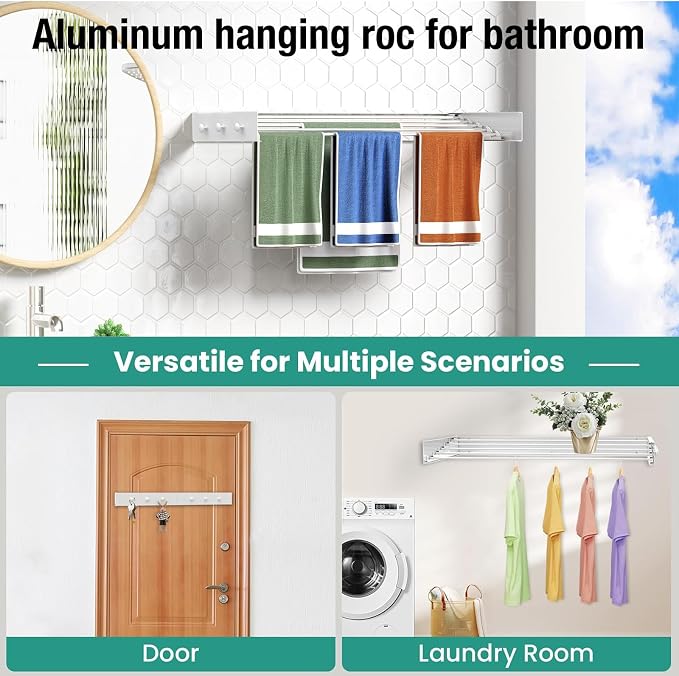 Upgrade 6 Knob Wall Mounted Clothes Drying Rack, Foldable Collapsible, Clothing - Image 4
