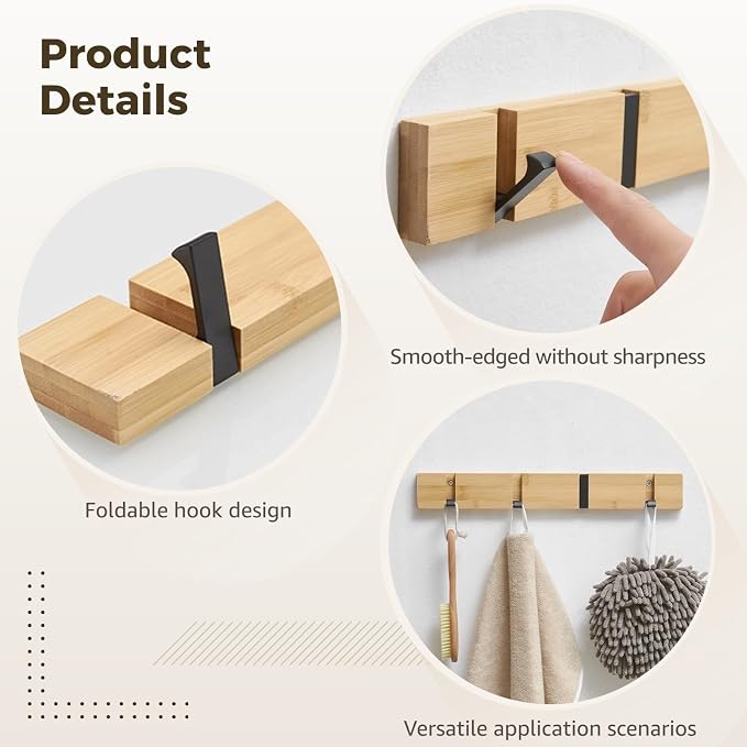 Wall-Mounted Foldable Hanger Set – 2 Wooden Units - Image 2