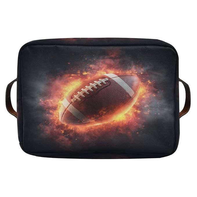 Burning Football Ball Dark Rectangular Storage Bin Basket - Image 8