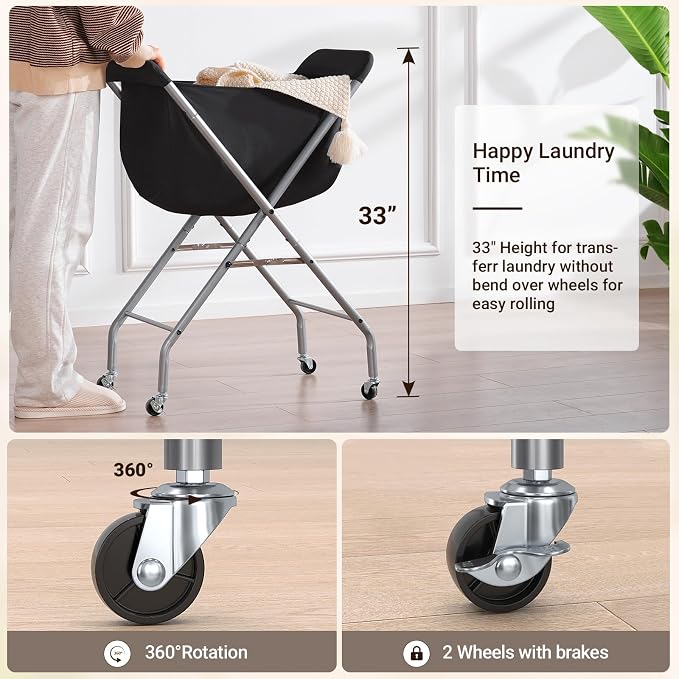 ELYKEN Laundry Cart with Wheels, 33”H Easy Rolling Laundry Hamper with - Image 2
