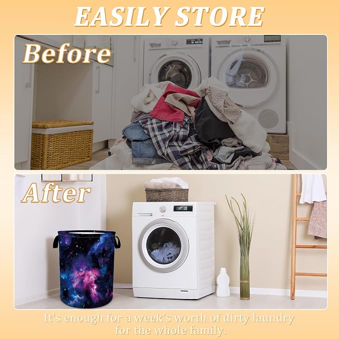 Purple Galaxy Space Laundry Basket, Space Laundry Hamper, Oxford Waterproof - Image 3