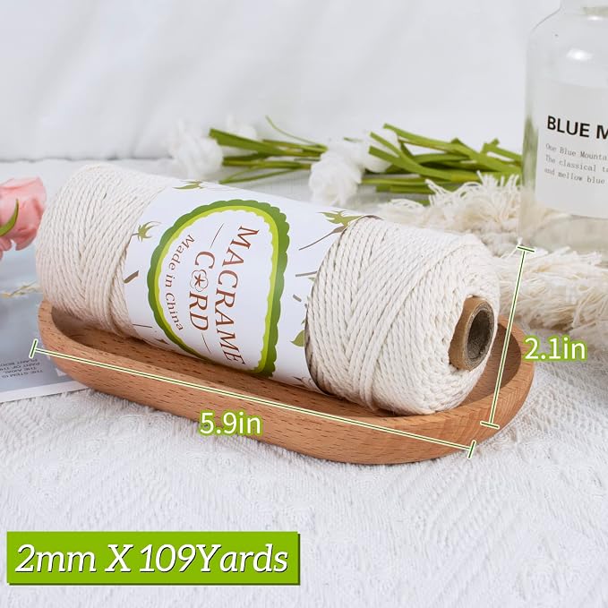 Beige 2mm Macrame Cord, 109yards Macrame Rope Yarn, Natural Cotton Cord - Image 2
