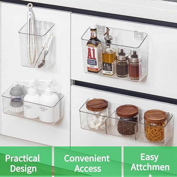 vacane Plastic Over Cabinet Door Organizer, Adhesive Mount Storage Organizer - Image 3