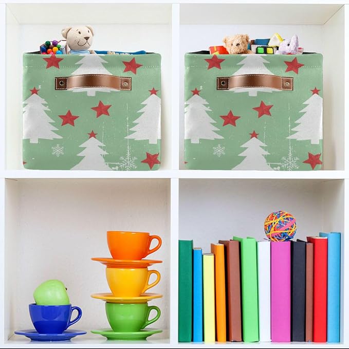 Christmas Stars Tree Green Pattern Rectangular Storage Bin Basket - Image 6