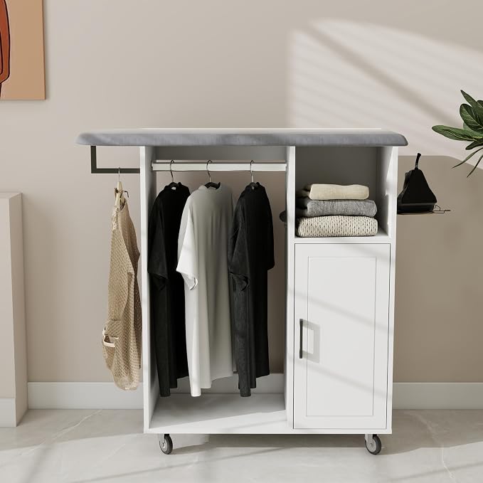 Ironing Cart Cabinet with Rolling Ironing Board, Space-Saving Storage Shelves & by Home