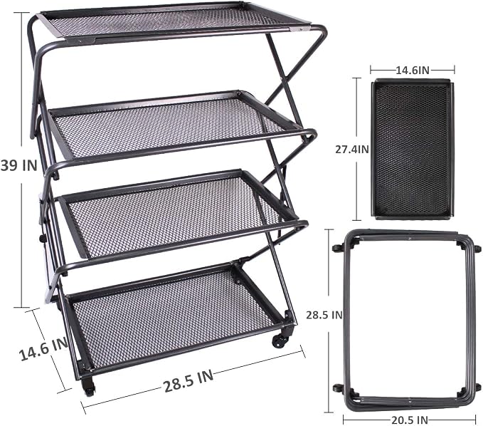 4-Tier Folding Portable Durable Steel Kitchen Shelf, Extra Storage, Kitchen - Image 3