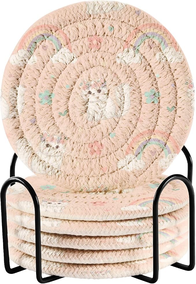 White Cats Rainbow Coasters Set of 6 by Unknown