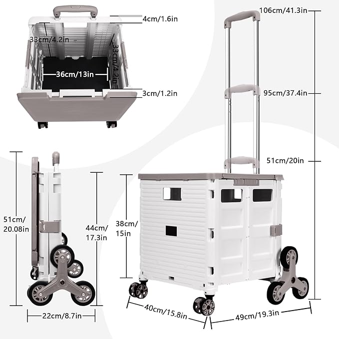 Foldable Utility Cart with Stair Climbing Wheels, Collapsible Rolling Crate - Image 7