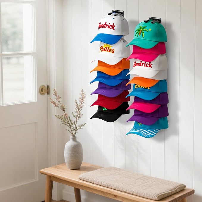 2 Pack Hat Organizer for Baseball Caps, Hat Rack for Wall Hold Up to 16 Hats - Image 7