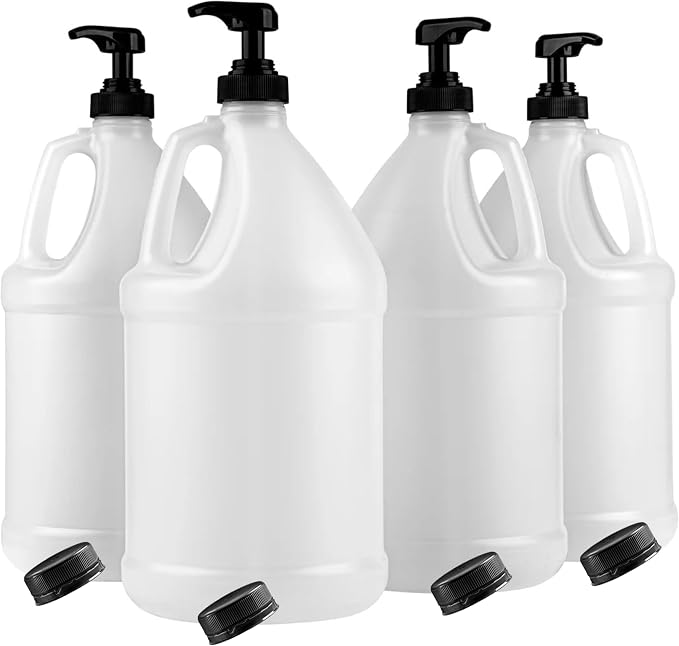 1-Gallon Plastic Jug with Pump Dispenser & Black Screw Caps by Unknown