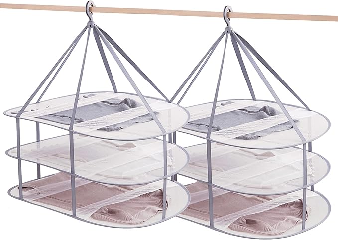 3 Tier Folding Mesh Clothes Drying Rack, Stackable Sweater Drying Rack by WEISGJA