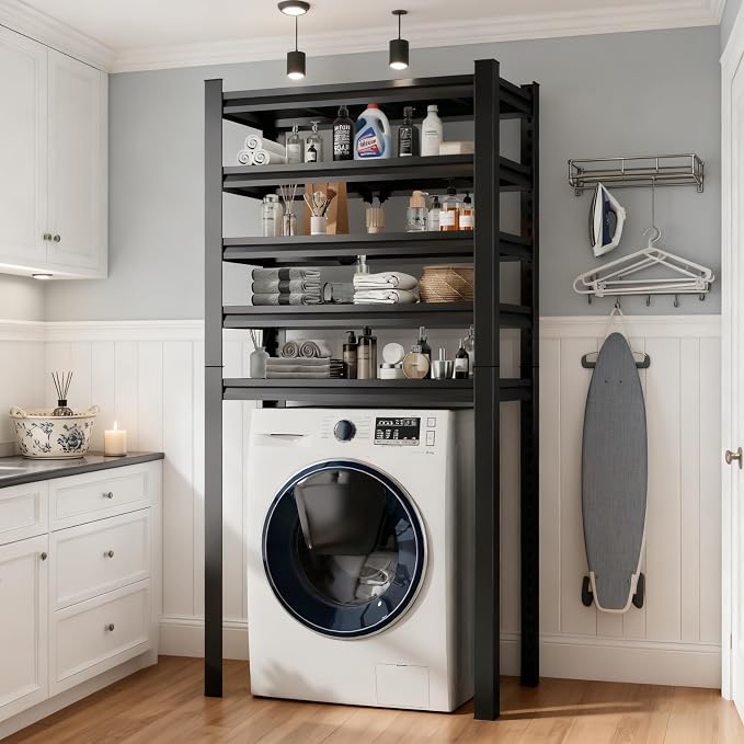 Over Washer and Dryer Shelves, 5 Tier Adjustable Height Shelving, Space Saving by KILISTEELS