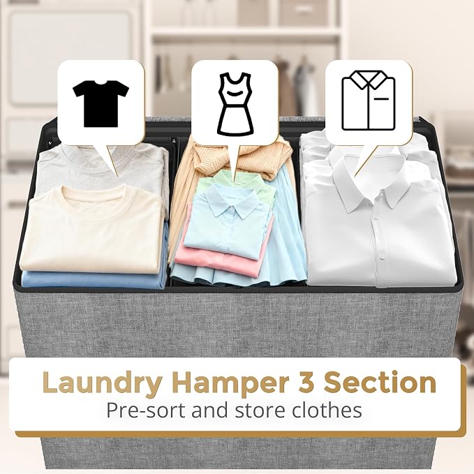 180L Laundry Hamper 3 Section, Large Laundry Hamper - Image 6