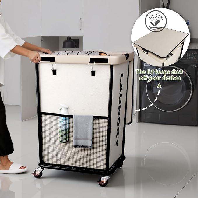 150L Laundry Basket with Wheels, Rolling Laundry Hamper with Cloth Cover - Image 7