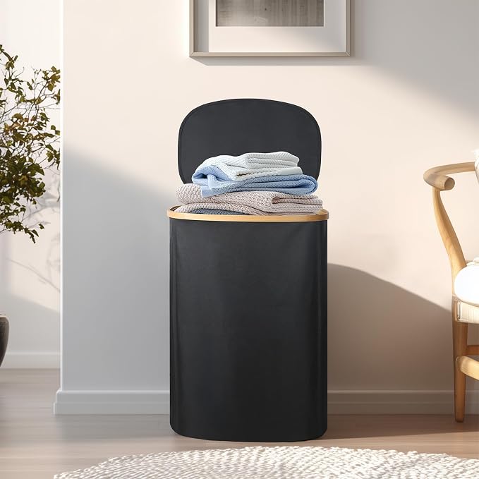 Slim Laundry Basket with Lid, 80L Narrow Laundry Hamper with Removable Bag - Image 8