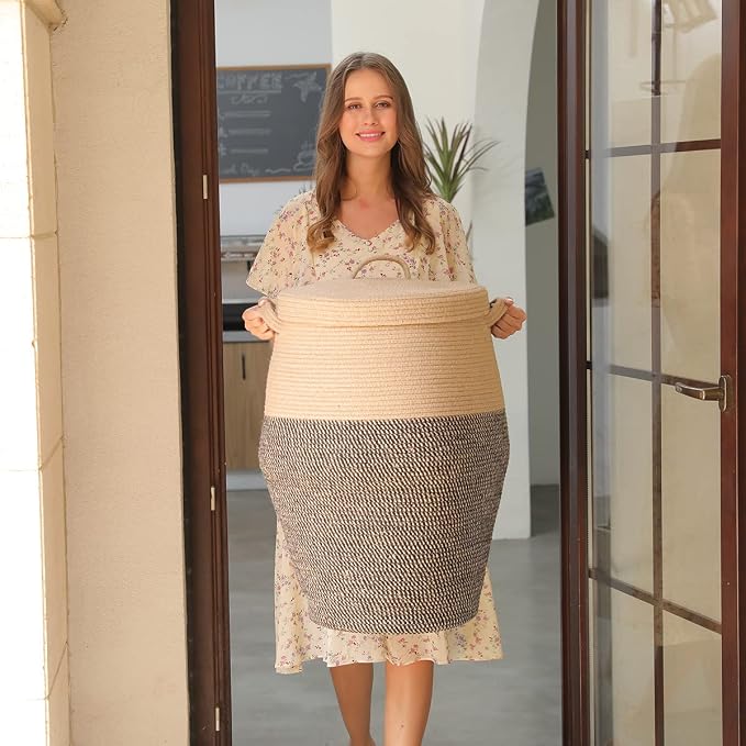 26"x20" Handcrafted Tall Cotton Rope Basket - Image 5