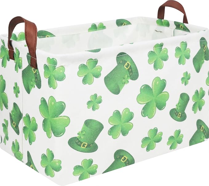 Rectangular Four Leaf Clover Lucky Gift Basket, St. Patrick's Day Toys Storage by NTAOHAMPER
