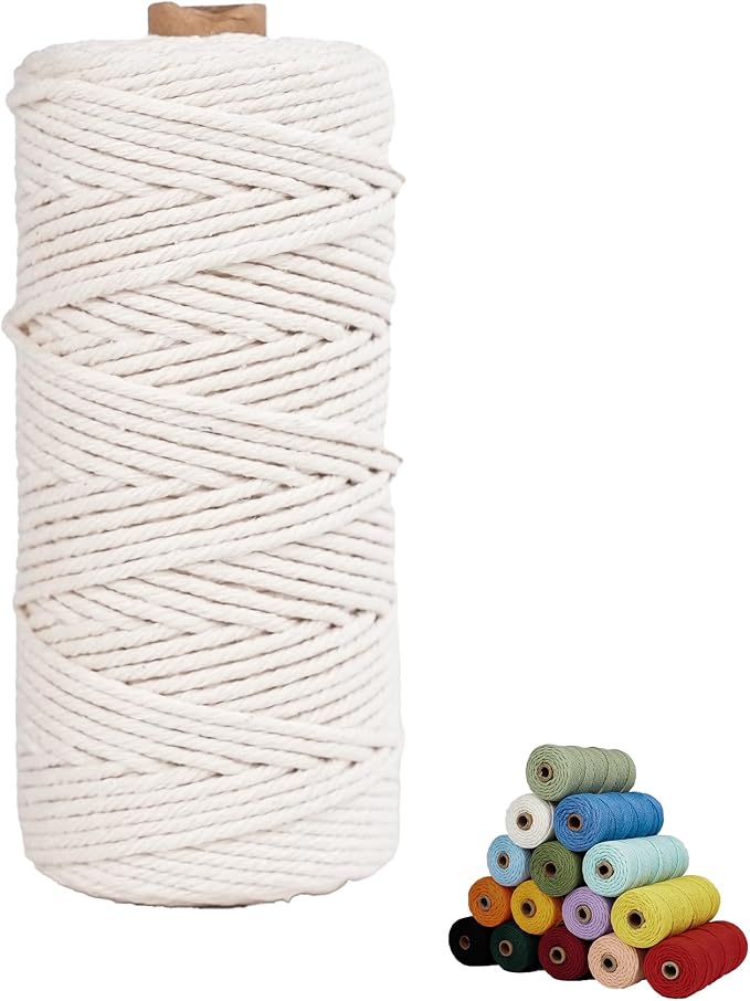Macrame Cord, 3mm x 109Yards, Cotton Cord, Natural Cotton Macrame Rope - Image 2