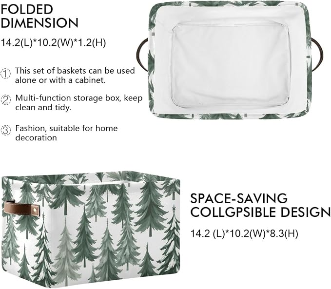 Pfrewn Christmas Square Storage Basket Woodland Rustic Forest Pine Trees - Image 3