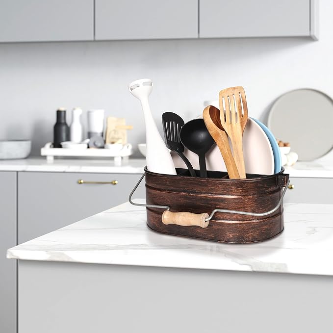 Galvanized Metal Caddy with 4 Compartments, Rustic Farmhouse Kitchen Indoor - Image 3