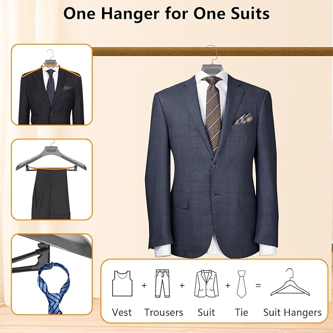DEDU Suit Hangers for Men 15 Pack, Thick Plastic - Image 5