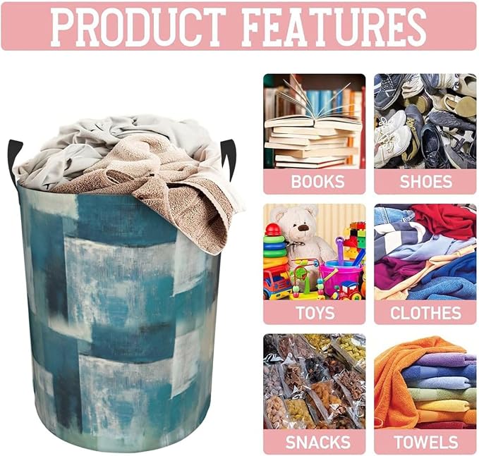 Turquoise Grey Geometric Laundry Hamper Bag - Image 8