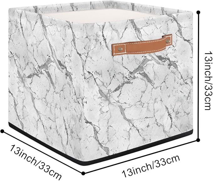 White Gray Marble Storage Basket 13x13x13 Inch Large Fabric Storage Box - Image 2