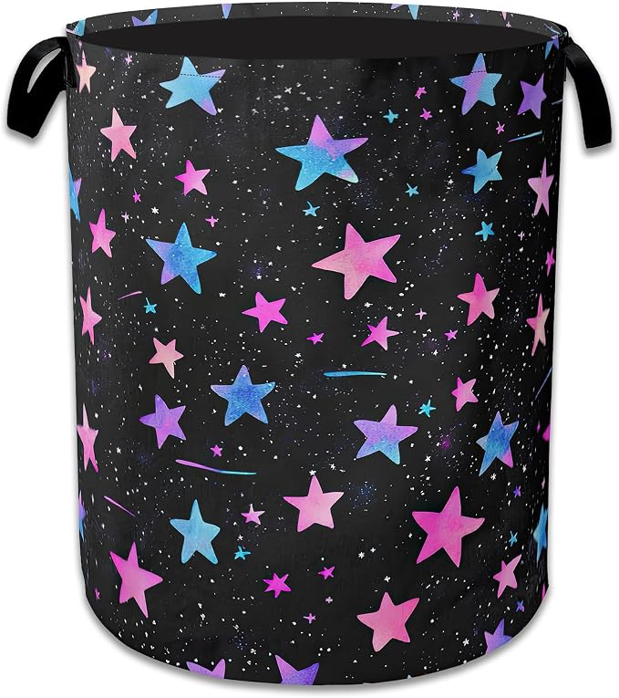 Blue Pink Stars Laundry Basket, Oxford Cloth Laundry Hamper by Unknown