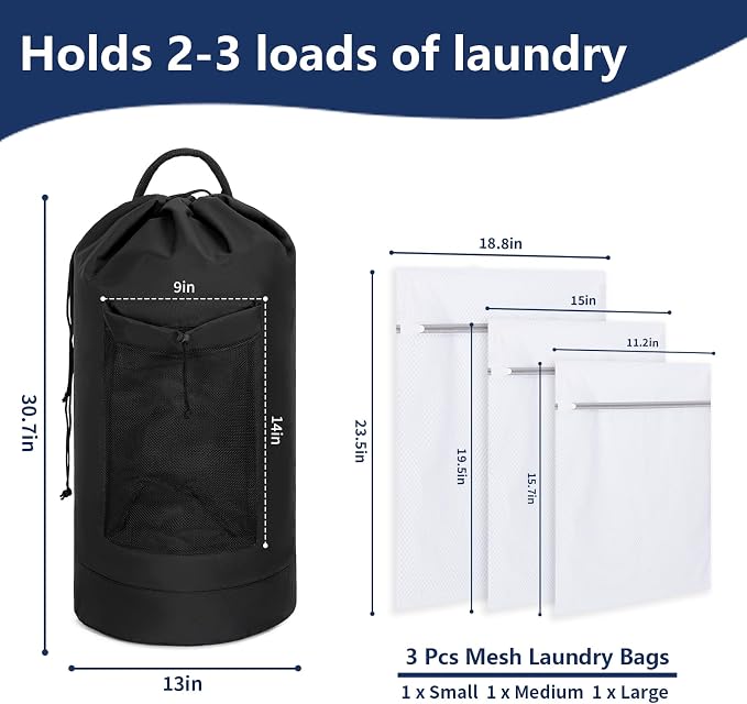 Laundry Bag Backpack with 3 Sizes Mesh Wash Bags and Shoulder Straps Foldable - Image 2