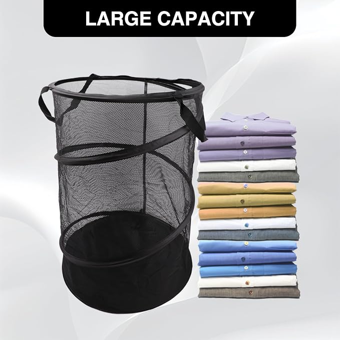 2 Pcs Mesh Pop up Collapsible Laundry Hampers, Popup Travel Laundry Basket - Image 3