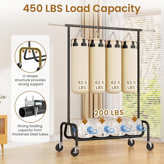 Heavy-duty Clothing Rack with Wheels, Rolling Clothes Rack with Shelf, Clothes - Image 2