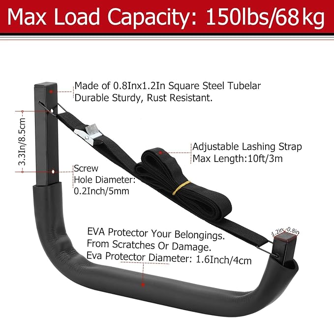 Kayak Storage Hooks, Wall Mount Garage Canoe Storage Hangers - Image 3