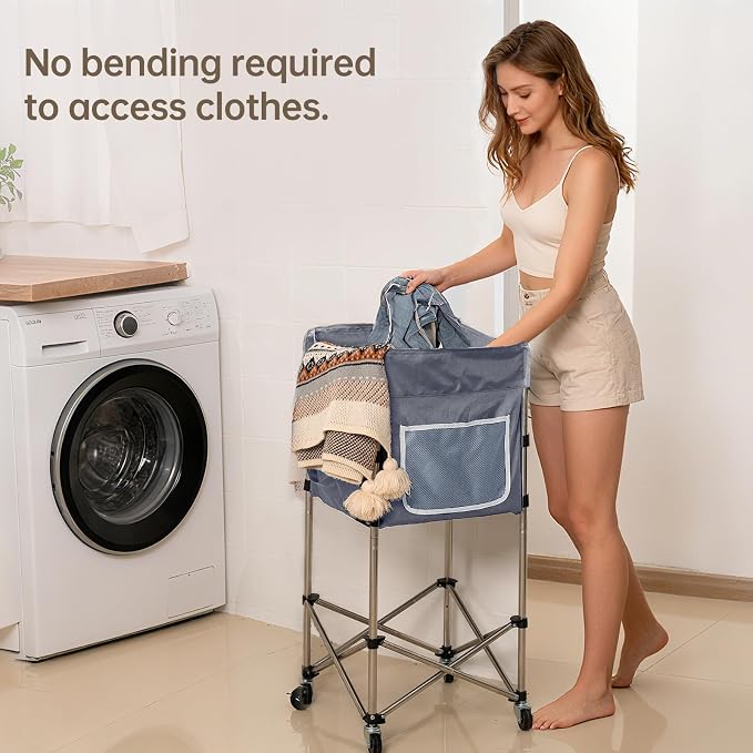 Laundry Cart with Wheels, 35.9"H Stand-Up No-Bend Rolling Laundry Basket - Image 2