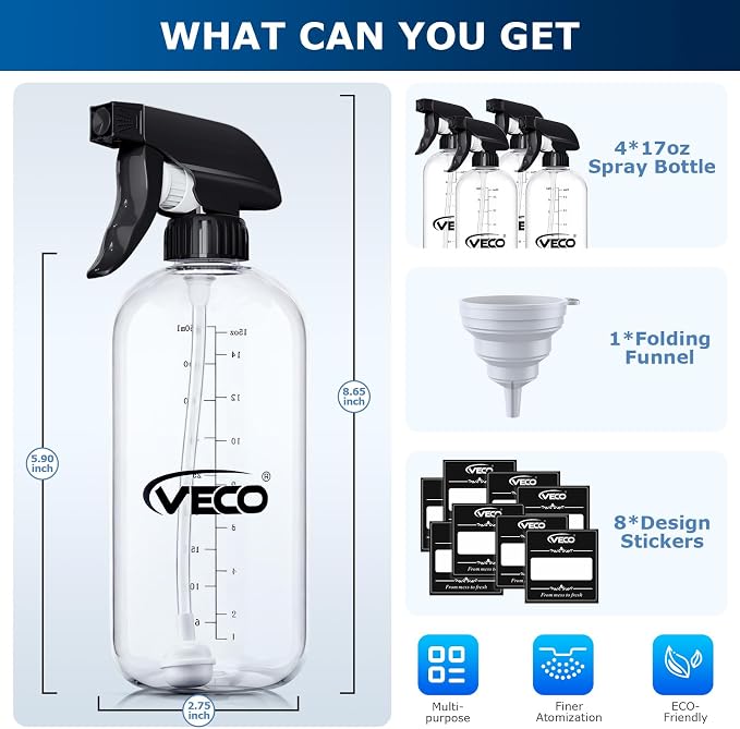 Veco 500mL Graduated Spray Bottles, Leak-Resistant spray bottles - Image 4