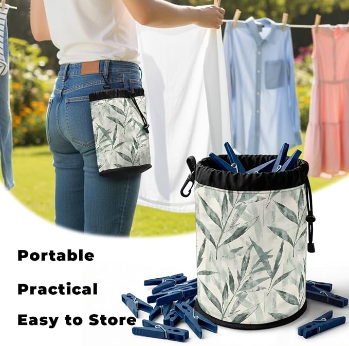 Bamboo Leaf Clothespin Bag Holder Hanging Clothespin Bag - Image 5