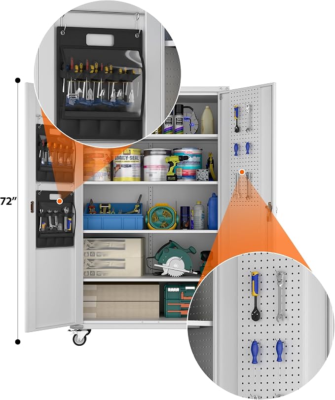 Aobabo Extra Large Garage Storage Cabinet on Wheels, Metal Storage Cabinets - Image 7