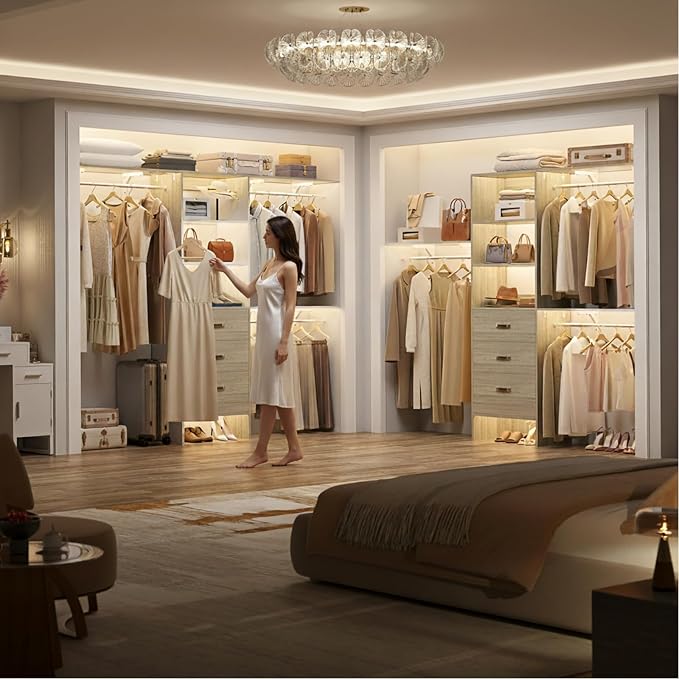 Closet System with Drawer - 8FT Wood Closet Organizer System with 3 Hanging - Image 6