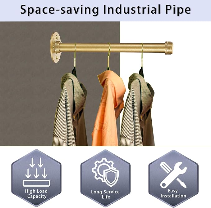 Sumnacon 2 Pack 12 Industrial Pipe Wall Mounted Clothing Rack Bar - Image 5