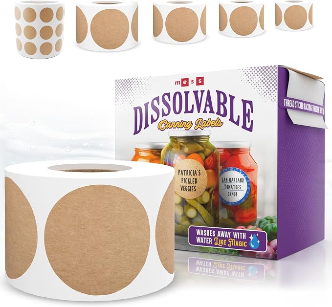 MESS Dissolvable Canning Labels, 1.5" Round, Food Storage & Containers - Image 2