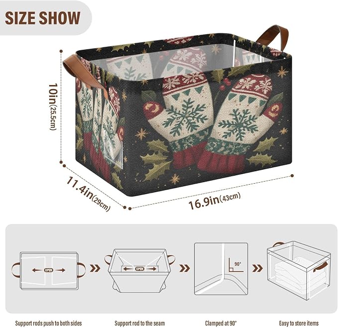 Christmas Gloves Holly Black Pattern Storage Bins - Image 3