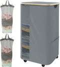 Rolling Laundry Hamper with Lid & Wheels, 110L Slim Double Grey Laundry Hamper by Unknown